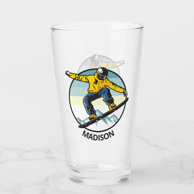 Custom name SNOWBOARDER  Pint Glass (Front)