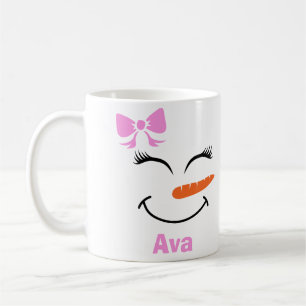 Custom Name Snowman Snowgirl Pink Bow Coffee Mug