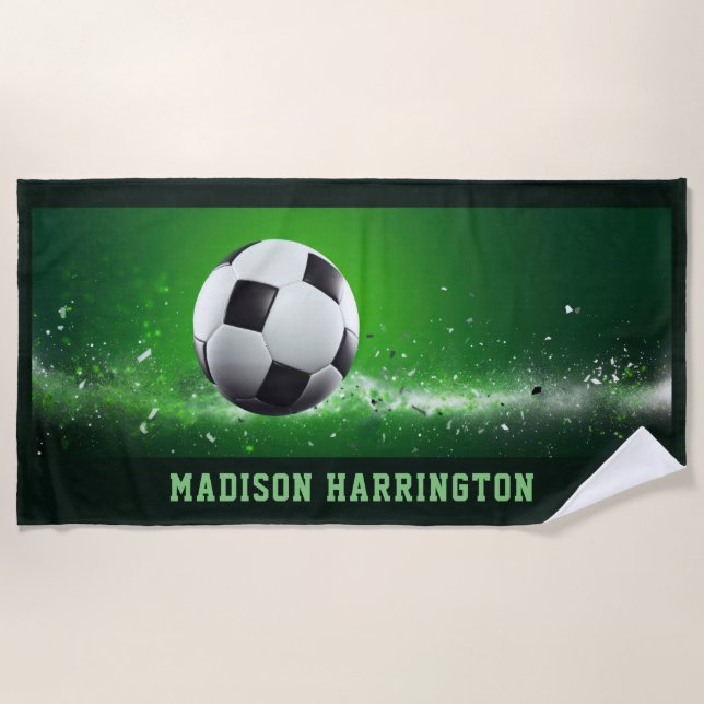 Custom Name Soccer Ball Beach Towel (Front)