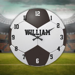 Custom Name Soccer Football Large Clock<br><div class="desc">Personalised name and team number soccer gift. Designed by Thisisnotme©</div>