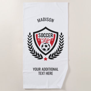 Custom name Soccer Logo beach towel