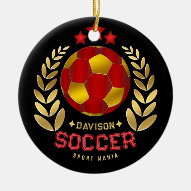 Custom Name Soccer Logo Ceramic Tree Decoration (Front)