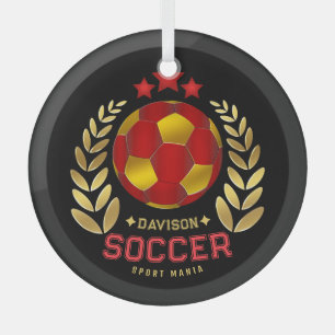 Custom Name Soccer Logo Glass Tree Decoration