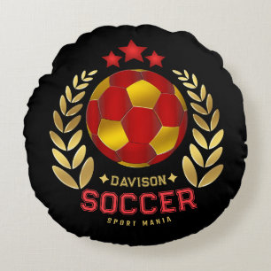 Custom Name Soccer Logo Round Cushion