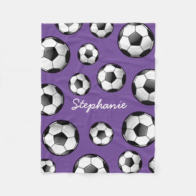 Custom Name Soccer Purple Fleece Blanket (Front)