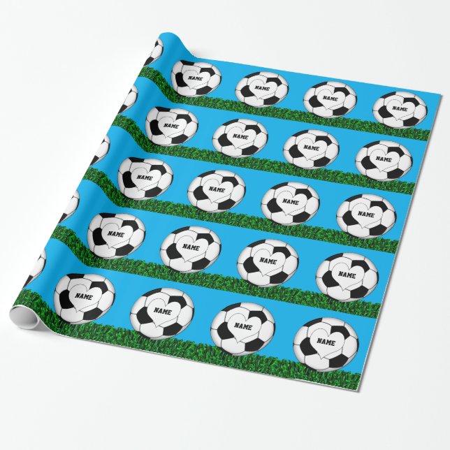 Custom Name Soccer Wrapping Paper (Unrolled)