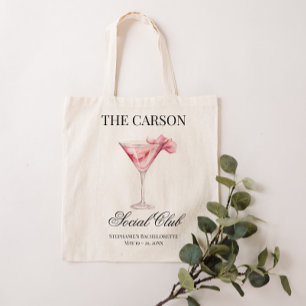 Custom Name Social Club Pink Cocktail Canvas Tote Bag