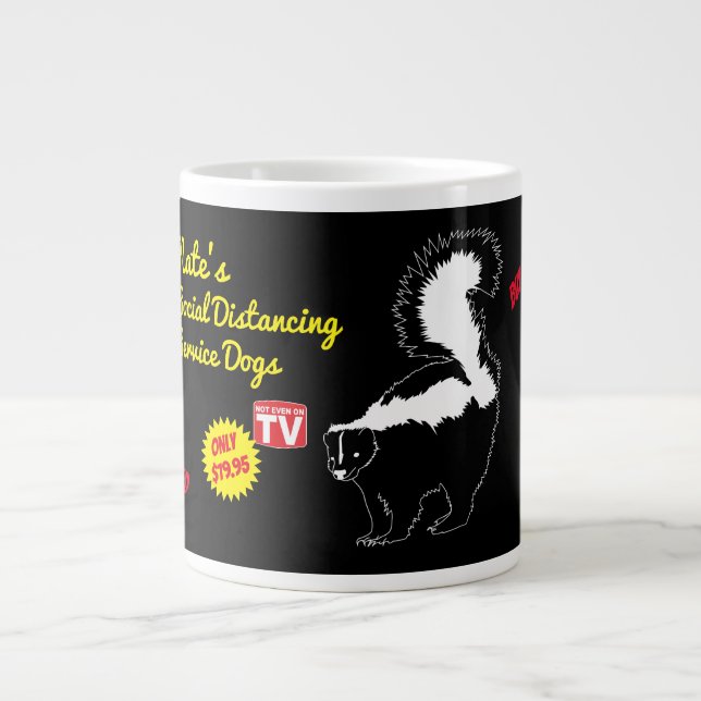Custom Name Social Distancing Service Dog Skunk Large Coffee Mug (Front)