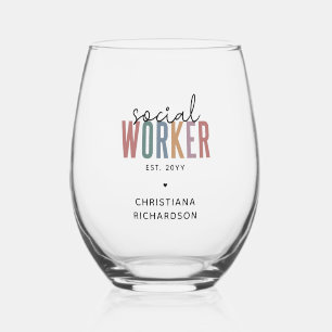 Custom Name Social Worker graduation Gifts Stemless Wine Glass