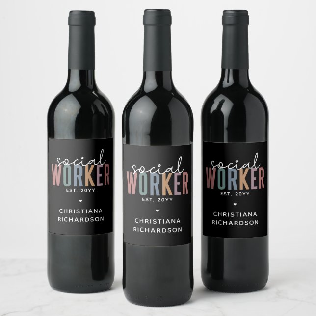 Custom Name Social Worker graduation Gifts Wine Label (Bottles)