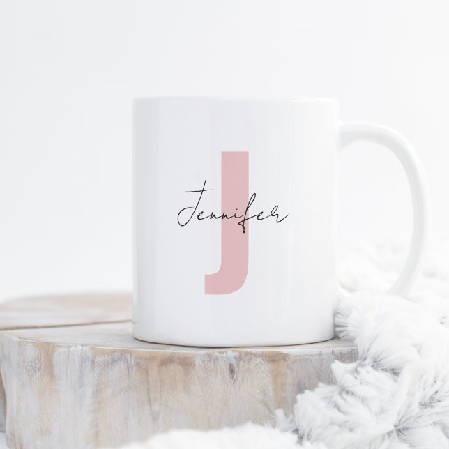 Custom Name Soft Rose Pink Initial Letter Stylish Coffee Mug (Creator Uploaded)