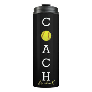 Custom Name Softball Coach Black Thermal Tumbler