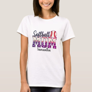Custom Name Softball Mom Pink and Gold Polka Dot T-Shirt