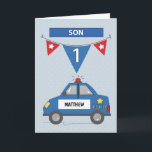 Custom Name Son 1st Birthday Blue Police Car Card<br><div class="desc">Make your son's 1st birthday a memorable one by giving him this card. After some years he will be running to you to share that on his very first birthday,  there was a police car that sent him greetings. And that his name was on the side of the car.</div>