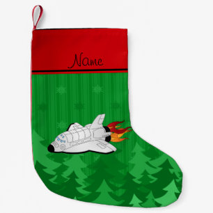 Custom name space shuttle green christmas trees small christmas stocking