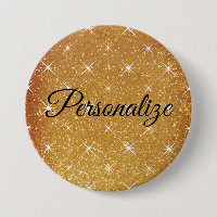 Custom name sparkly gold glitter large pinback
