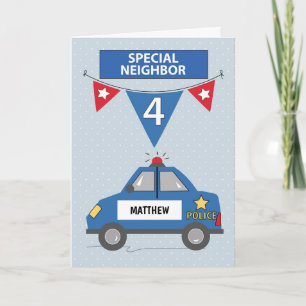 Custom Name Special Neighbour 4th Birthday Police Card