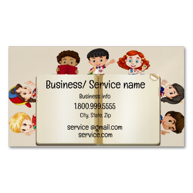 Custom Name Speech Therapy Kids Cartoon  Magnetic Business Card (Front)