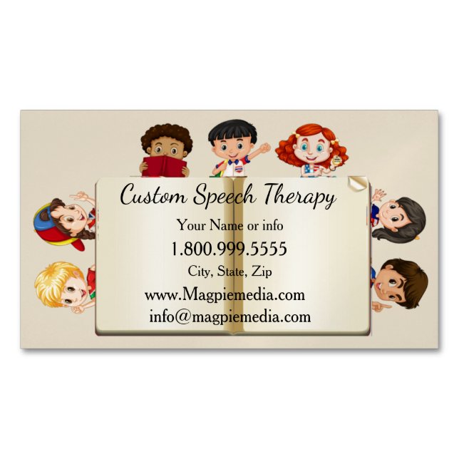Custom Name Speech Therapy Kids Cartoon  Magnetic Business Card (Front)