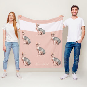 Custom name Sphynx cat hairless cat pattern Fleece Blanket