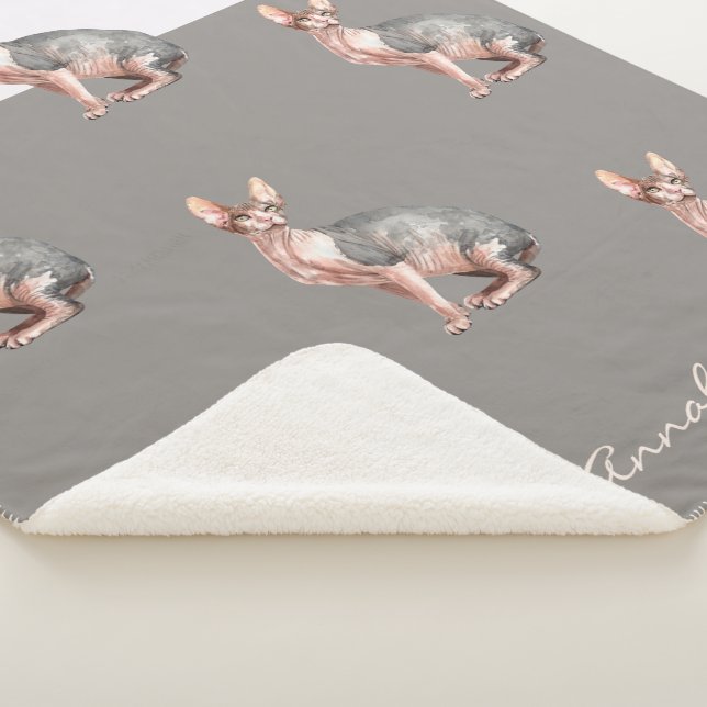 Custom name Sphynx cat hairless cat pattern Sherpa Blanket (3/4)