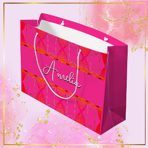 Custom Name Spicy Orange and Pretty Pink  Large Gift Bag