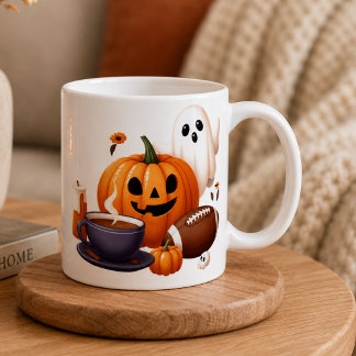 Custom name spooky Halloween ghost, football Coffee Mug