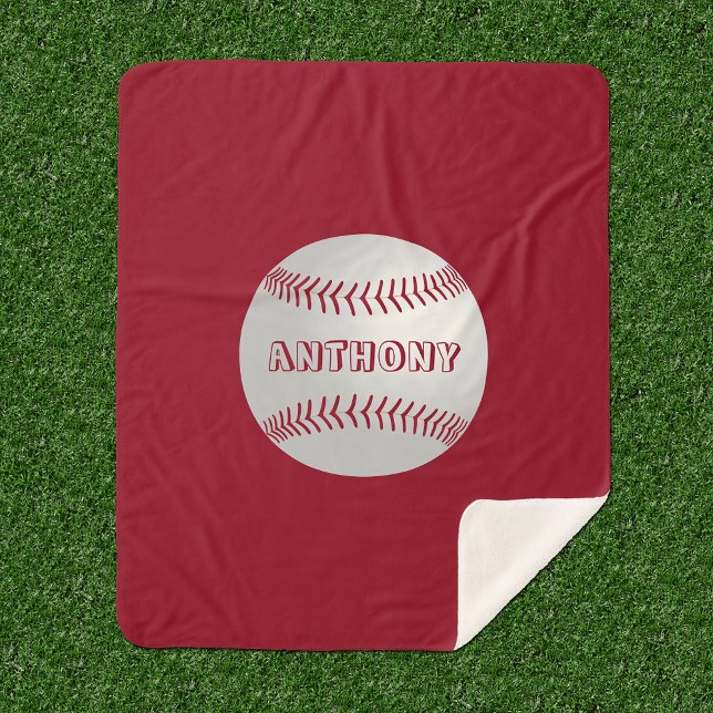 Custom Name Sports Theme Red Baseball Blanket (Creator Uploaded)