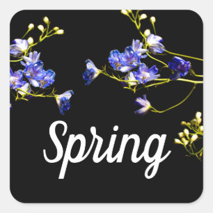 Custom Name Spring Blue Wild Flowers Square Sticker