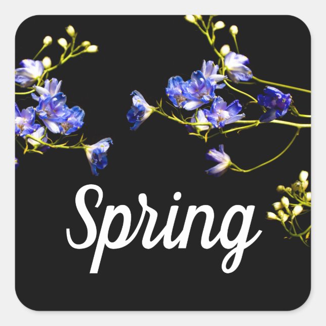 Custom Name Spring Blue Wild Flowers Square Sticker (Front)