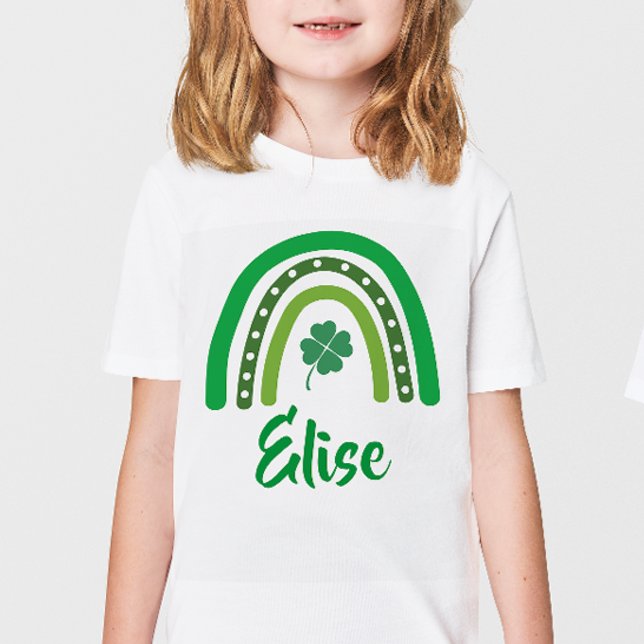 CUSTOM NAME St. Patrick's Day Boho Rainbow Kids T-Shirt (Creator Uploaded)