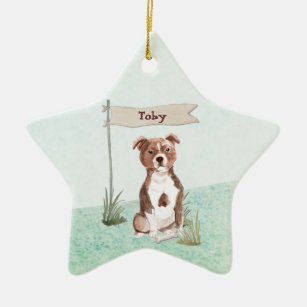 Custom Name Staffordshire Bull Terrier Pet Dog Ceramic Tree Decoration