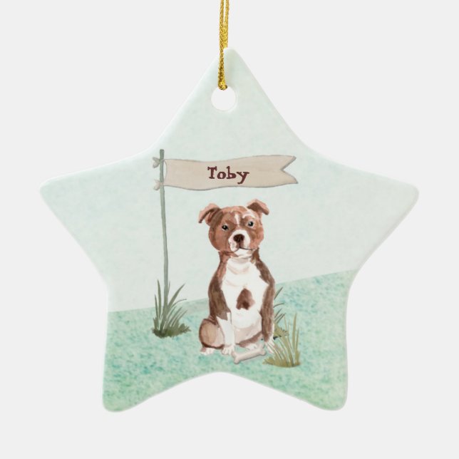 Custom Name Staffordshire Bull Terrier Pet Dog Ceramic Tree Decoration (Front)