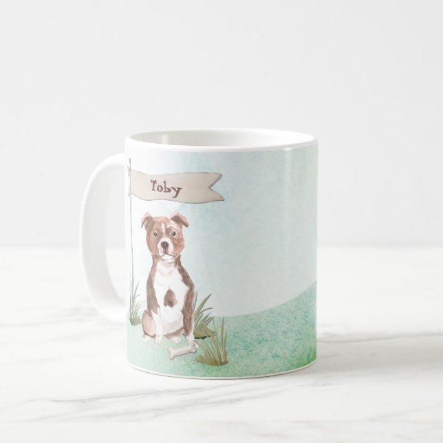 Custom Name Staffordshire Bull Terrier Pet Dog Coffee Mug (Front Left)