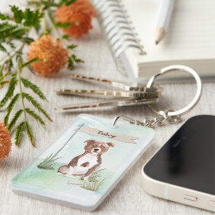Custom Name Staffordshire Bull Terrier Pet Dog Key Ring