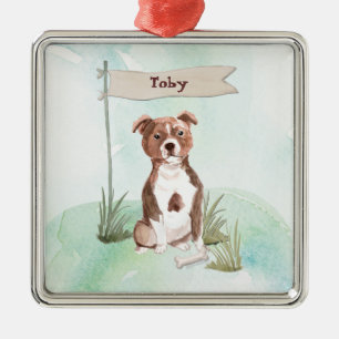 Custom Name Staffordshire Bull Terrier Pet Dog Metal Tree Decoration