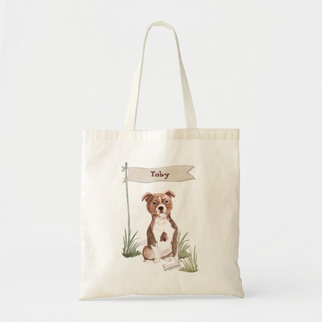 Custom Name Staffordshire Bull Terrier Pet Dog Tote Bag (Front)