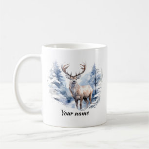 Custom Name Stag Deer Winter Snow Forest Animal Coffee Mug
