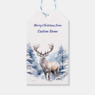 Custom Name Stag Deer Winter Snow Forest Animal Gift Tags