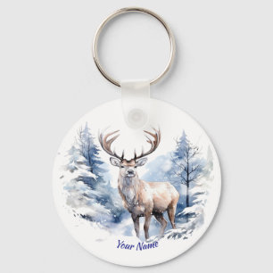 Custom Name Stag Deer Winter Snow Forest Animal Key Ring
