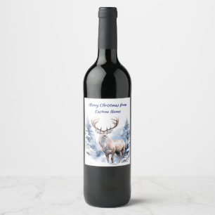 Custom Name Stag Deer Winter Snow Forest Animal Wine Label