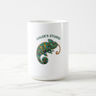 Custom Name Stained Glass Chameleon Pattern Coffee Mug