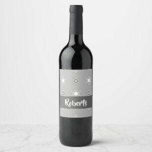 Custom name star of David grey pattern Wine Label
