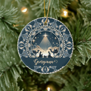 Custom Name Star of Wonder Nativity Dot Mandala Ceramic Tree Decoration