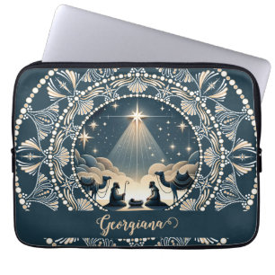 Custom Name Star of Wonder Nativity Dot Mandala Laptop Sleeve
