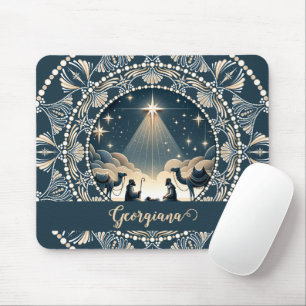 Custom Name Star of Wonder Nativity Dot Mandala Mouse Mat