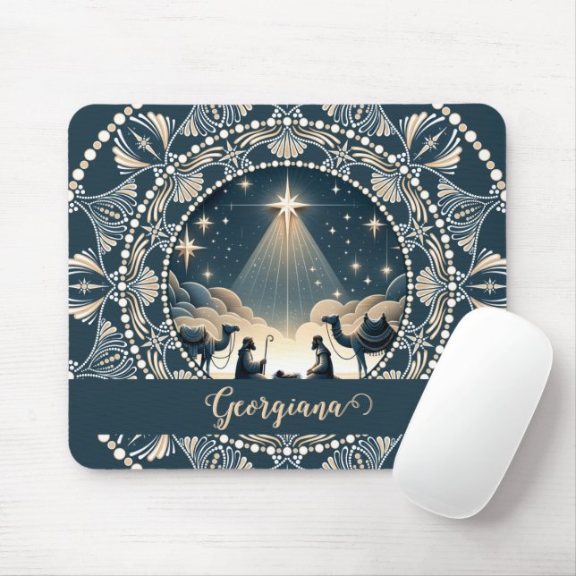 Custom Name Star of Wonder Nativity Dot Mandala Mouse Mat (With Mouse)