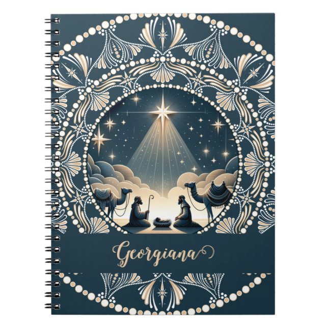 Custom Name Star of Wonder Nativity Dot Mandala Notebook (Front)