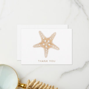 Custom Name Starfish White & Gold Thank You Card