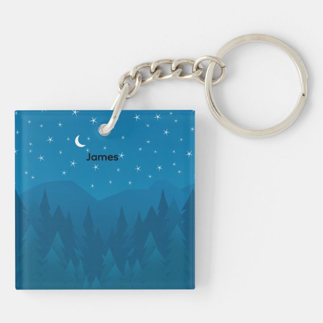 Custom Name, Stars Moon Mountain Acrylic Keychain (Back)